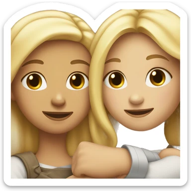 two blond girl friends hugging each other  sticker