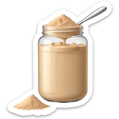 protein powder heap finely milled beige or light tan smooth fluffy uneven optional scoop no shaker jar or branding soft lighting emoji scale sticker