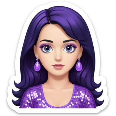 Katy Perry with long black hair, lavender sequin outfit sticker