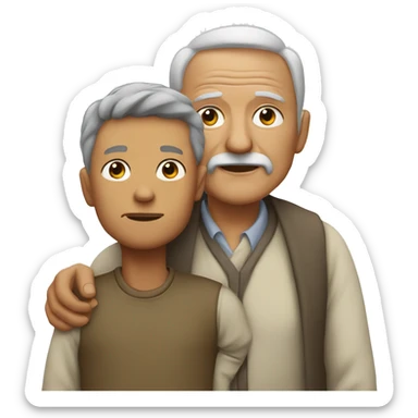 old man waking with grown son sticker