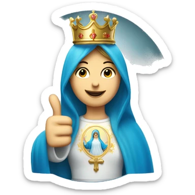 blessed virgin mary thumbs up, with blue veil, with crown, with halo, catholic sticker