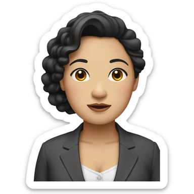 Southeast Asian woman, overweight, wearing a suit, black curly hair sticker