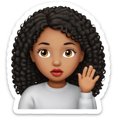 medium brown skin tone, very adorable toddler, with big plump lips, long long lashes, black curly long hair, brown eyes, white sweater sticker