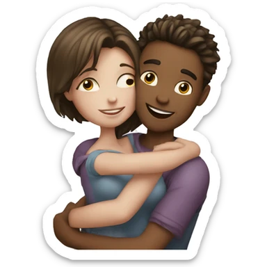 Young man and girl hugs with heart white skin sticker