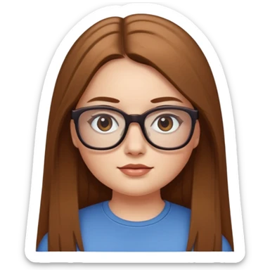 Chica blanca con cabello liso largo café claro, ojos cafe obcuro con lentes cuadrados, gordita sticker