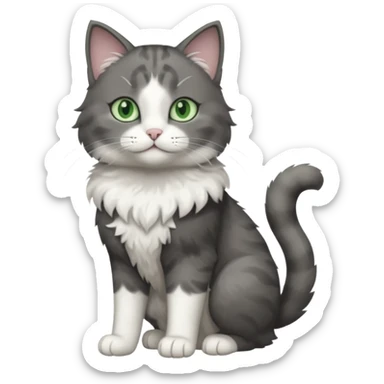 full body view of beautiful female solid dark grey cat with green eyes, white toes/paws and white patch on her chest sticker
