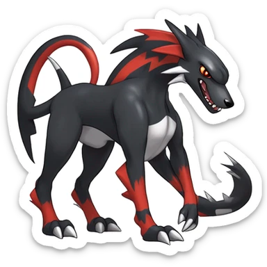 Black Cool Edgy Nargacuga-Houndoom-Garchomp Fakémon Digimon with Red and white Edgy markings, full body, outlined, sharp line Art sticker