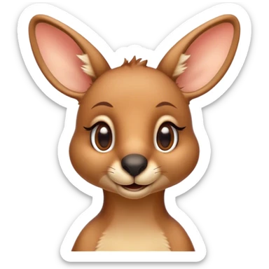 Cinematic Realistic Cute Kangaroo Portrait Emoji, Head tilted playfully and inquisitively, featuring a compact, agile build with soft, warm tawny fur and a characteristically endearing face with bright, curious eyes and perky ears, rendered with lifelike detail and natural highlights, high shine, affectionate and spirited, styled with a touch of outback whimsy, soft glowing outline, capturing the essence of a mischievous yet lovable kangaroo that seems poised to hop playfully into your arms! sticker