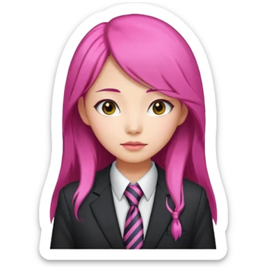 long black and pink haired asian woman with tie and blazer sticker