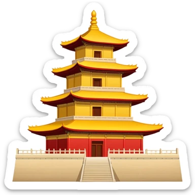 Giant Wild Goose Pagoda Xi'an, simplified emoji style with bold outlines and bright colors, cartoon style tall ancient Buddhist pagoda sticker