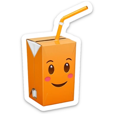 orange juice box with a straw, simple and iconic, bright colors, minimal details sticker