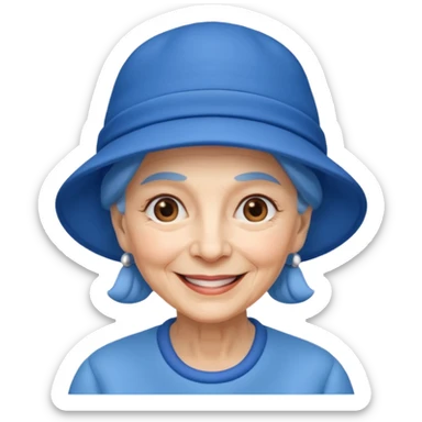 elderly woman with blue hat sticker