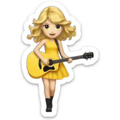 Taylor swift with a yellow dress and hair in the wind playing guitar sticker