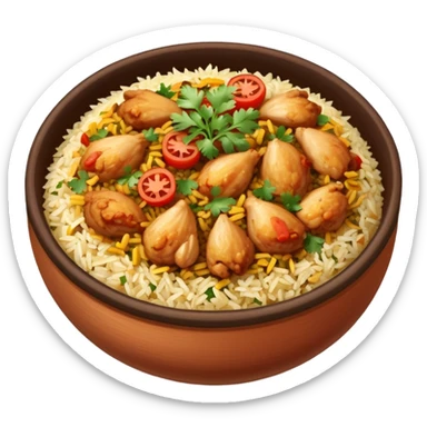 Chicken biriyani with diced onions and tomatoes  sticker