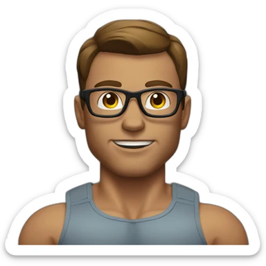 bodybuilder with brown hair and glasses without beard and clothes  sticker