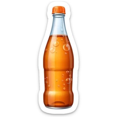 soda bottle, transparent or tinted, cola or orange soda, narrow neck, colored cap, bubbles, fizzy, 3D clean style, optimized for emoji size sticker