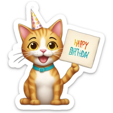 Cat holding up happy birthday sign “Priya” sticker
