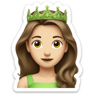 beautiful princess with grass green eyes and shoulder length straight brown hair wearing a crown sticker