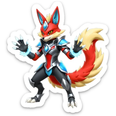 Edgy futuristic Delphox-Zeraora-Lucario-fusion sticker