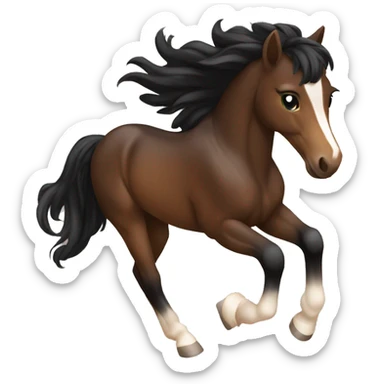 young colt horse brown skin black hair running sticker