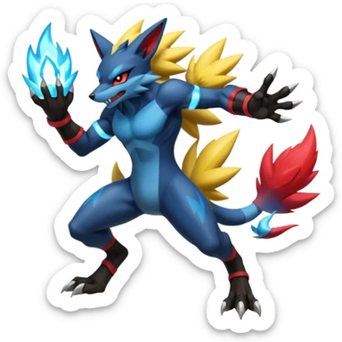Lucario-Zoroark-Zeraora-Fakémon-hybrid-creature (full body)  sticker