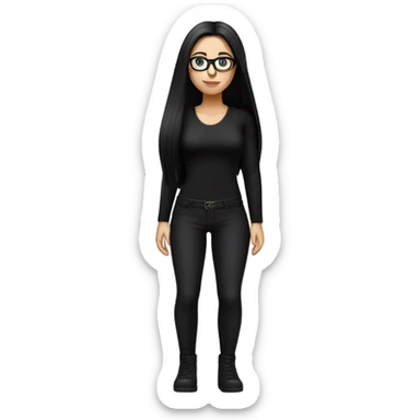White girl with long straight black hair wearing a black bodysuit and glasses full body sticker