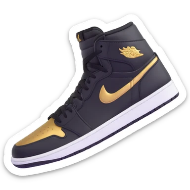 Jordan 1 sneaker, all black with a metallic gold swoosh sticker