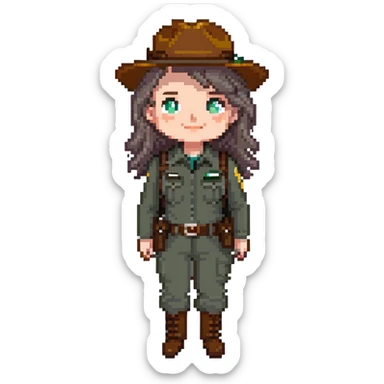 white woman park ranger with brown and gray hair sticker