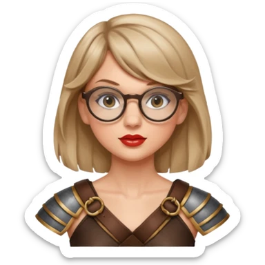 Taylor Swift, wearing gladiator cloth, big round glassed sticker