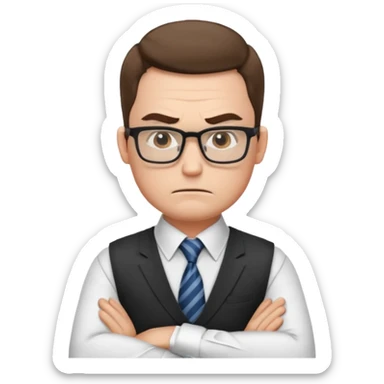 Frowns with Glasses, Strict Teacher: Man with square glasses, vest and tie, arms crossed, angry face

 sticker