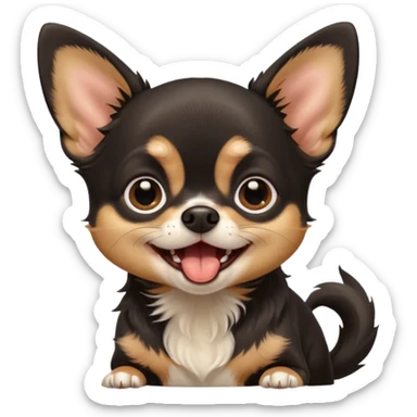 A high-resolution digital illustration of a cute black and tan chihuahua with big eyes yawning. portrait in a clean, semi-realistic style sticker