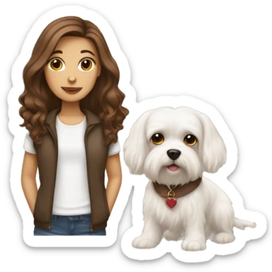 Girl with maltese dog with brown hair sticker