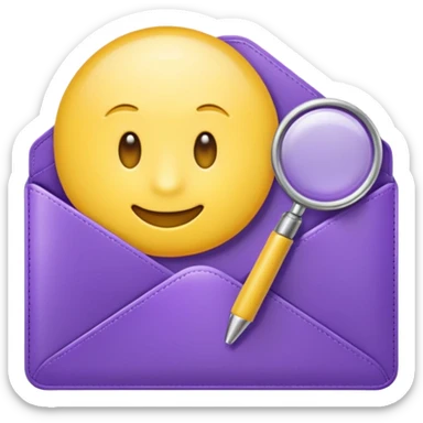 simple, minimalistic yellow (hex#FFD008) and purple (hex#8C52FF) emojis of a pin, a working case, a folder, a magnifier, an email, an envelope sticker