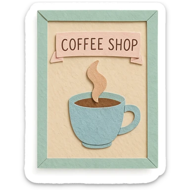 coffee shop wall art frame, soft pastel colors, hand-drawn style sticker