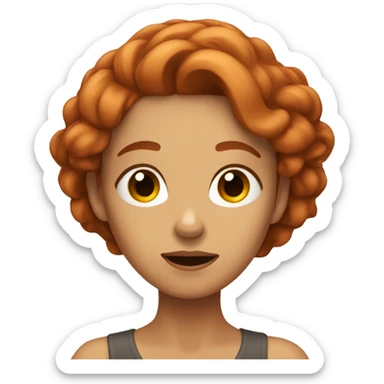 Shrugging woman with copper hair and is tan with brown eyes sticker