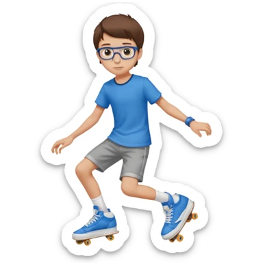 adolescent garçon taille moyenne corpulence maigre cheveux chatain court yeux bleus lunettes photo de pieds style skater sticker