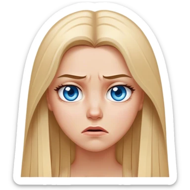 beautiful white girl with long straight blonde hair blue eyes sad angry upset hurt mad sticker