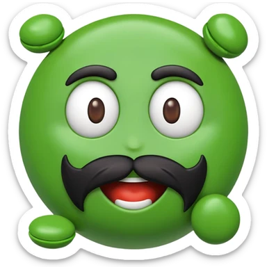green m&m candy character with a black beard sticker