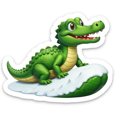 alligator sliding down snowy hill ios style emohi sticker