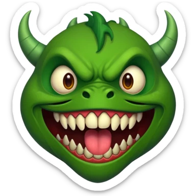 big ugly monster with a big drooling mouth and long sharp fangs sticker