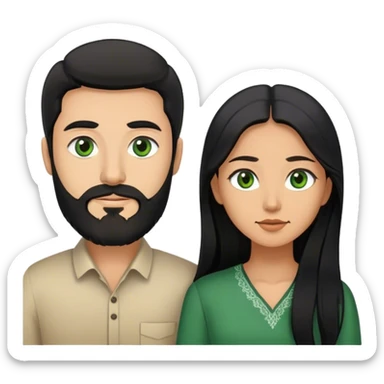 Couple Indonesian with long black hair, brown eyes and European with beard, green eyes  sticker