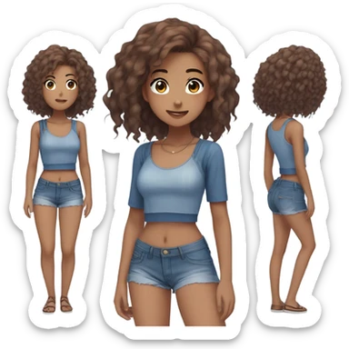 Anime girl brown and blue hair with croc top and short jeans  sticker