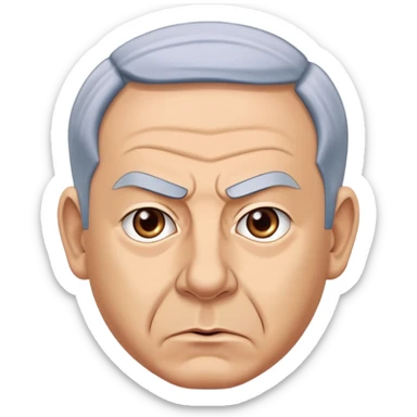 Create a highly recognizable emoji-style illustration of Benjamin Netanyahu, with angry facial features, exaggerated expressions, and a cartoonish look, focusing on clear and iconic shapes, flat colors, and a clean vector style sticker