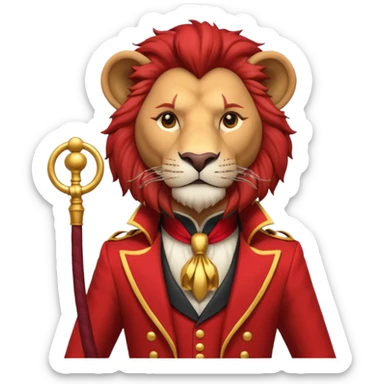 circus lion tamer portrait, head and shoulders only, red ringmaster jacket collar, confident strong look, whip handle visible, 3D cartoon, mobile game icon style, clean background, no text, no watermark
 sticker