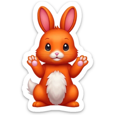 cute red bunny rabbit with fire paws and fiery appearance sticker
