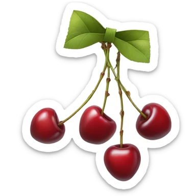 A bow with two short strings hanging down. From its center, two cherry stems with cherries extend downward.  sticker