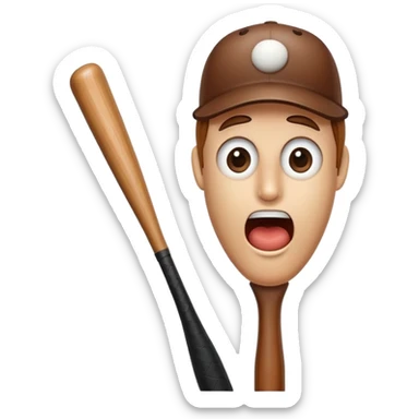 Classic wooden baseball bat with a face having round eyes, a small nose, and a surprised mouth sticker