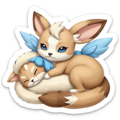 Animalistic tired sleeping snoozing snoring kawaii chibi sleepy happy glad somber mongral Meloetta-Absol-Eevee-Minccino-Gatomon-hybrid-fusion-animal sticker