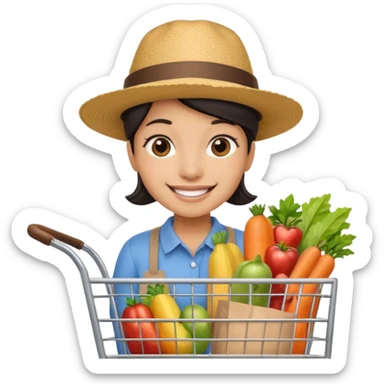 build me a personalized emoji whee it's a smart cart for grocery and a latino looking face that works as jack of all trades or wearing different hats sticker