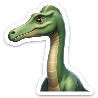 Beautiful and Majestic Brachiosaurus Portrait Emoji, Head and body resting in serene repose with a gentle, confident expression, showcasing its monumental, elongated neck and a small, refined head with tranquil eyes, Simplified yet exquisitely endearing features, highly detailed, glowing with a soft, drowsy golden light, high shine, relaxed and utterly majestic, stylized with an air of timeless prehistoric splendor, soft glowing outline, capturing the essence of a beautiful and majestic Brachiosaurus that feels destined to become the next viral icon of awe-inspiring ancient beauty! sticker